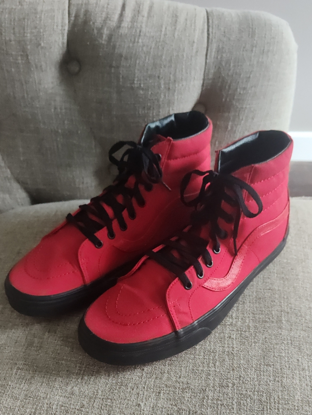 Vans Red High-Top Sneakers with Red Leather And Black Accents